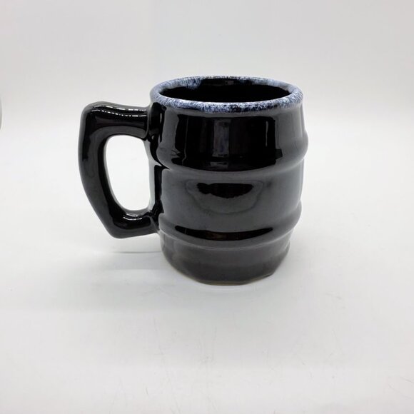 Vintage Van Briggle Pottery Cobalt Blue Drip Black Glaze Barrel Mug Coffee Cup - Picture 3 of 14